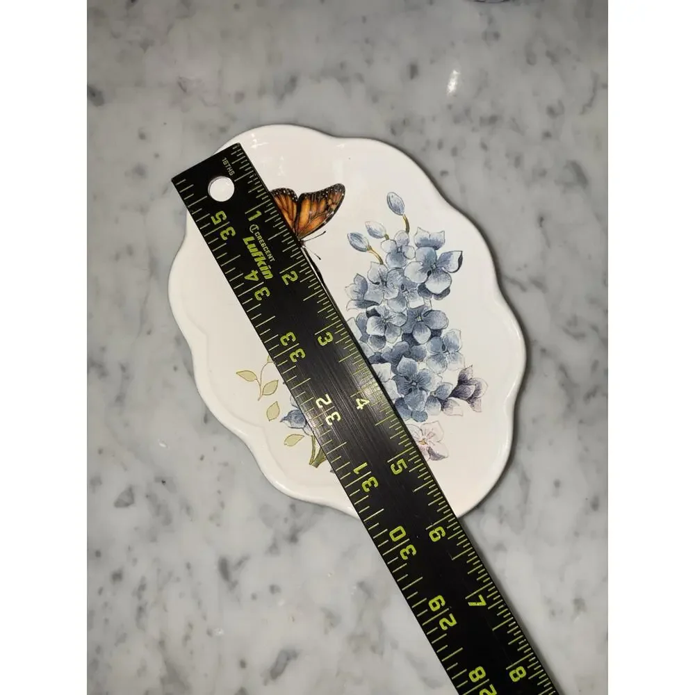 Lenox Blue floral Bathroom Set Tissue Holder Toothbrush Soap Dish Butterfly